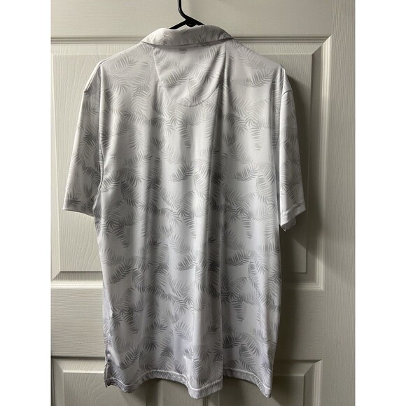 Grand Slam Short Sleeved Polo Shirt Mens Xtra Large White Silver Palm Leaf Print - Picture 3 of 4